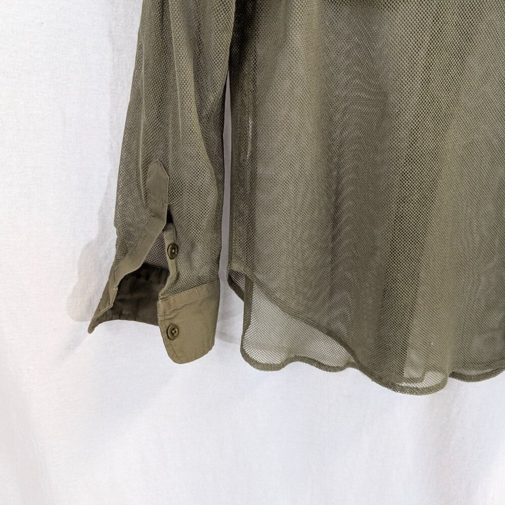 Ralph Lauren Size Small Army Green Sheer Netted Button Down Blouse - Picture 9 of 12
